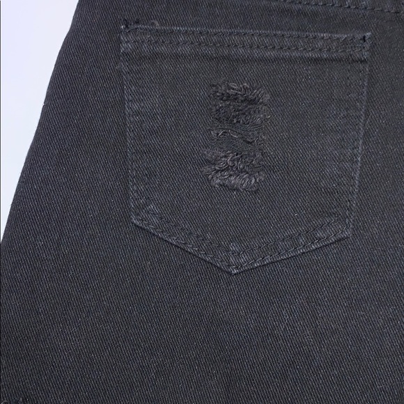 JEANS WEAR Black Ripped Denim Button Fly Shorts - Picture 6 of 7